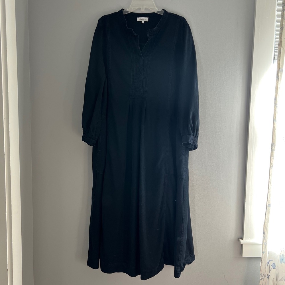 Sahara Black Lyocell Long Sleeve Midi Dress V Neck Size 4 16/18‎ Artsy Modest